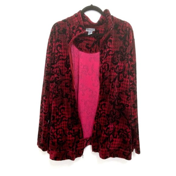 Liz & Me for Catherines Women’s Red 3X Velour Velvet Full Zip Sweatshirt Holiday - Picture 2 of 10